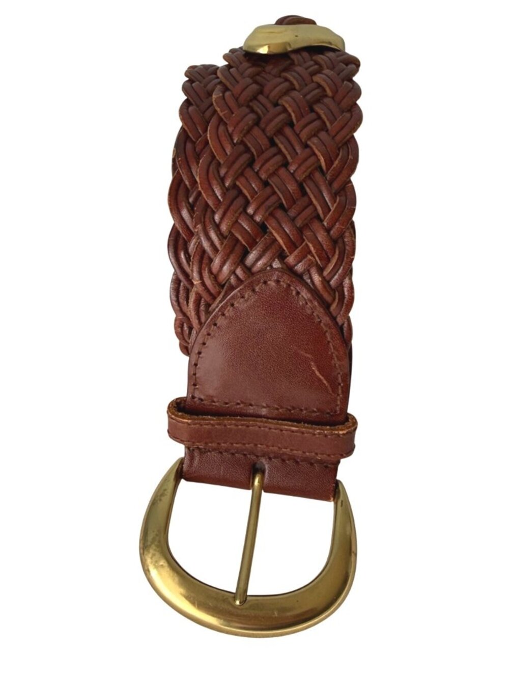 Anne Klein For Oroton Women's Leather Belt M Brown Woven Brass Buckle Vintage